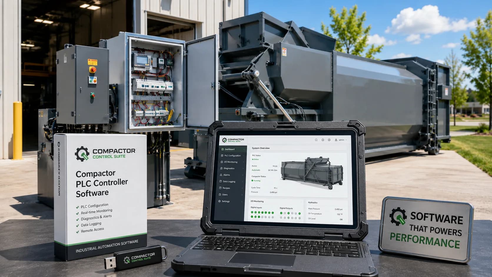 Industrial PLC garbage compactor controller visualization