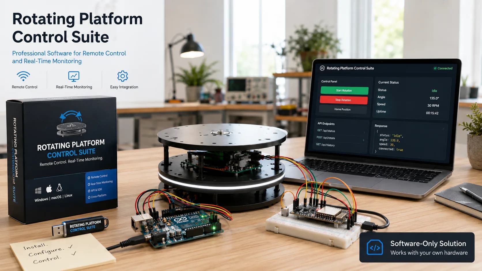 Remote rotating platform controller with microcontroller hardware